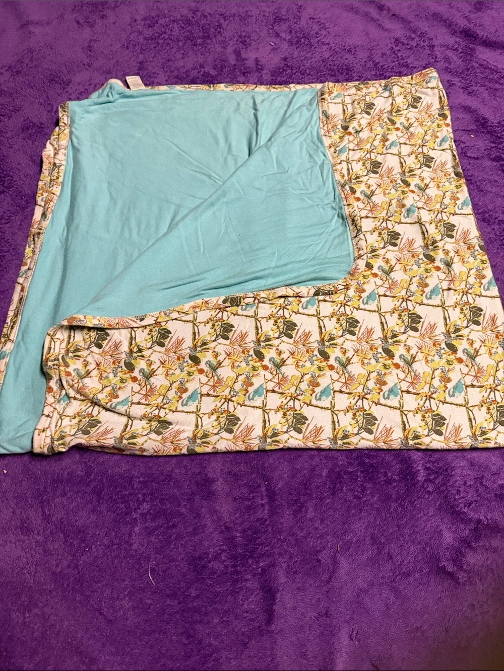kate quinn Aqua and Floral Reversible Throw Blanket